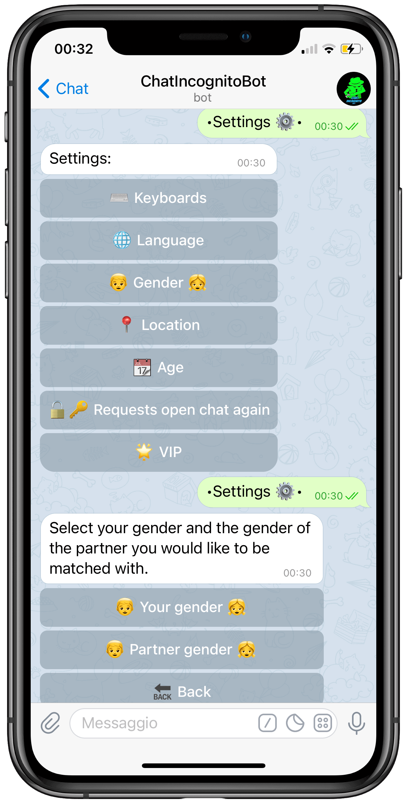 sex settings of ChatIncognitoBot