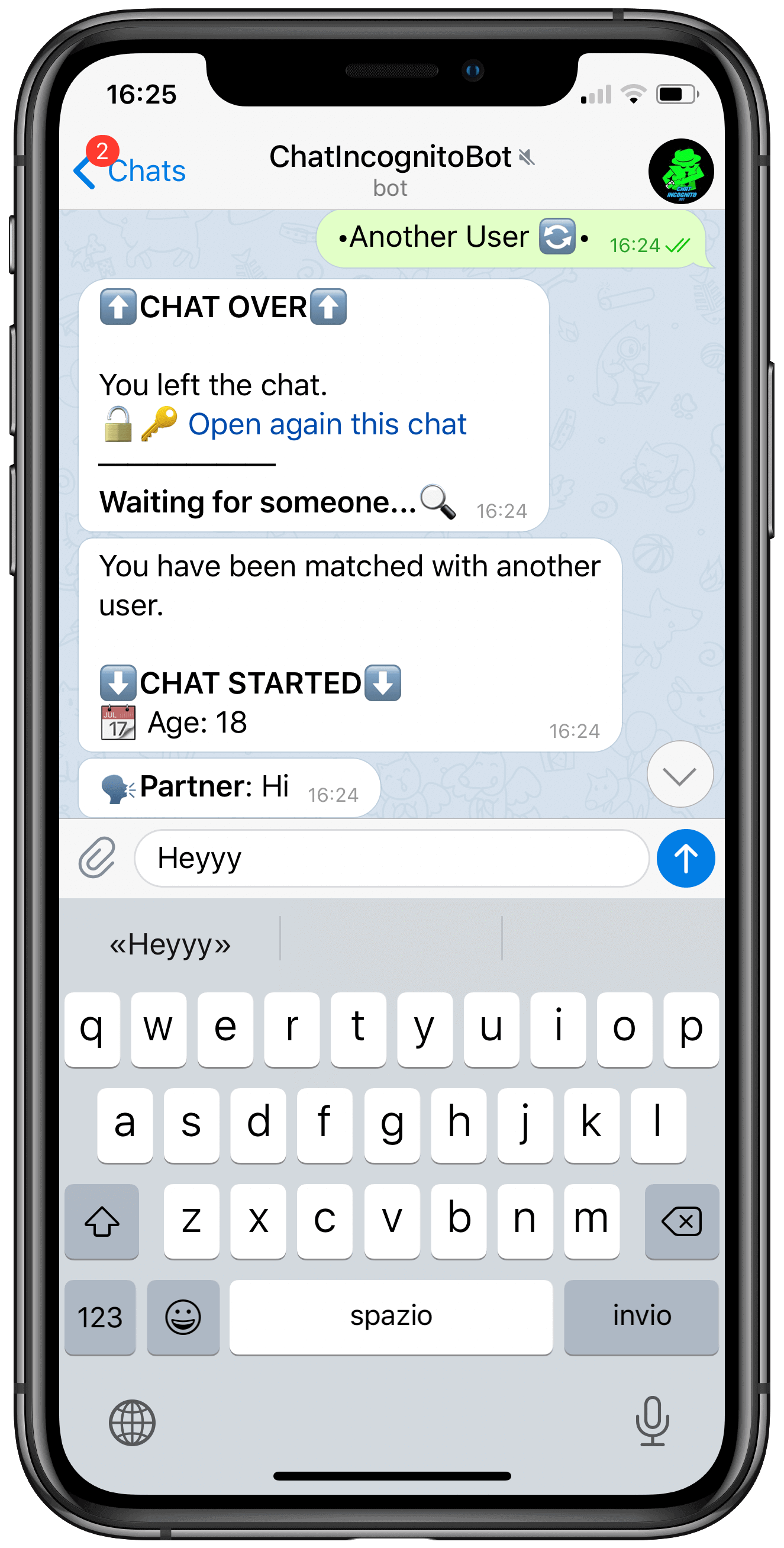 new chat on ChatIncognitoBot