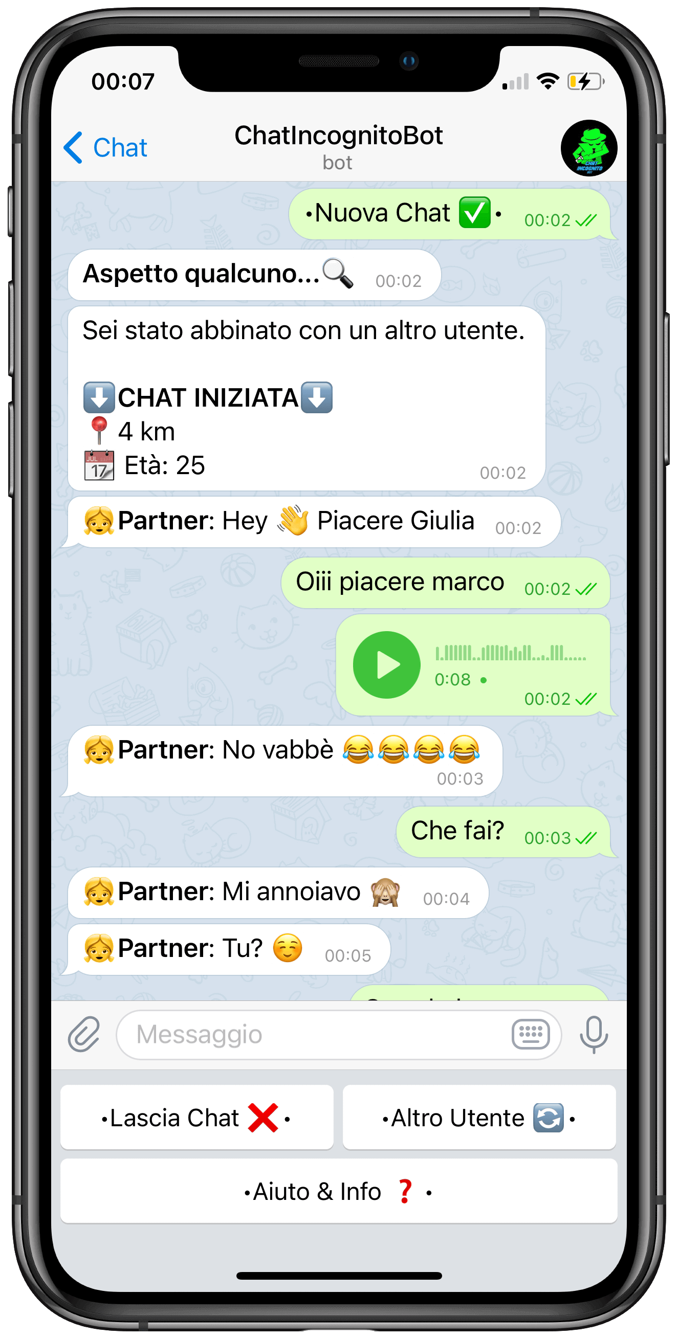 nuova chat su ChatIncognitoBot